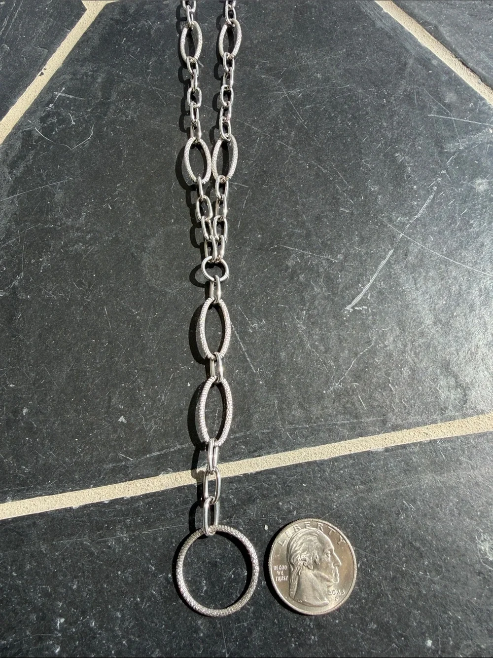 14kt White Gold Fancy Open Circle Link Necklace 24”long
